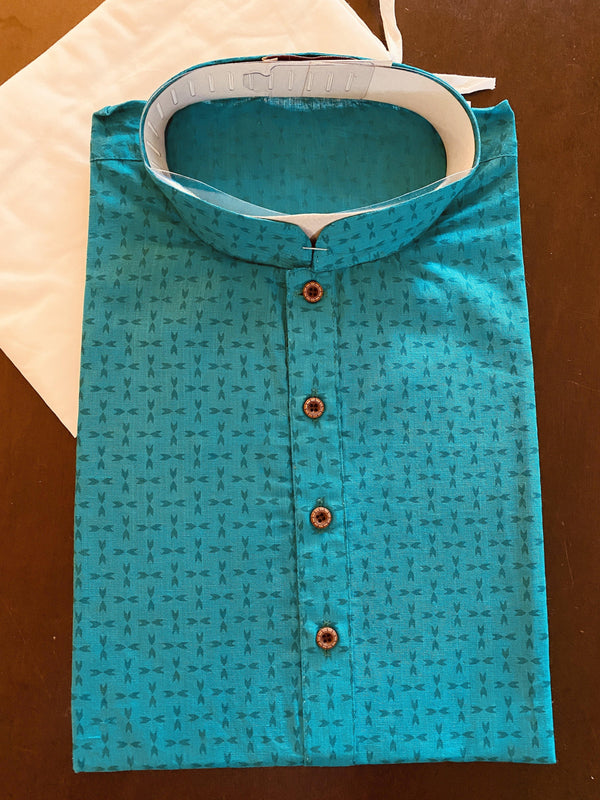 Turquoise Blue Mens Cotton Kurta Pajama Set Mens Ethnic Wear | Indian Pakistani Kurta Pajama Set | Kaash Collection - Kaash