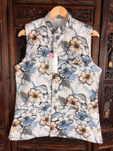 White men's Nehru/Modi jacket in jute soft silk with floral digital prints — Kaash Collection