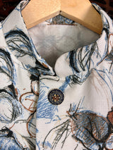 White men's Nehru/Modi jacket in jute soft silk with floral digital prints — Kaash Collection