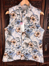 White men's Nehru/Modi jacket in jute soft silk with floral digital prints — Kaash Collection
