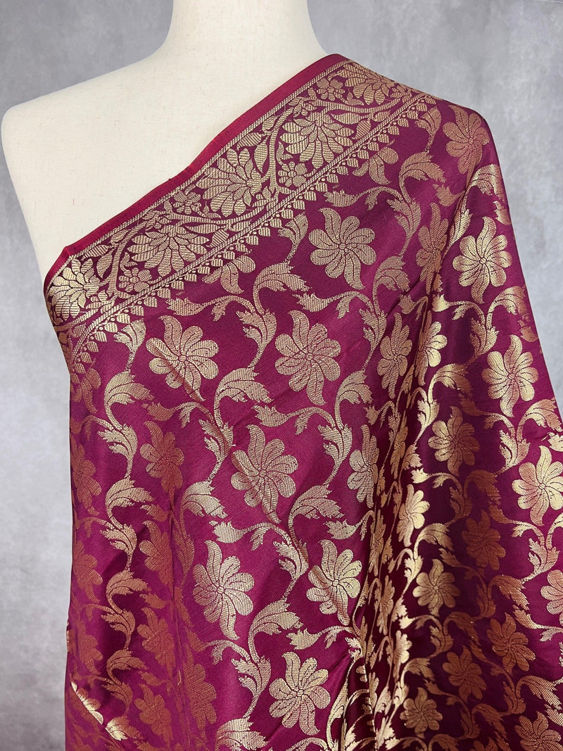 Wine Color Banarasi Soft Silk Light Weight Dupatta - Kaash