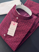 Wine Color Chikankari Lucknowi Georgette Men Kurta Pajama Set with Lining | Chikhankari Kurtas | Mens Ethnic Wear | Kaash Kurta Set - Kaash