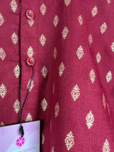 Wine Boys Cotton Silk Dhoti 2-piece kurta pajama set for boys with small gold buttis with gold dhoti — Kaash Collection