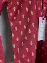 Wine Boys Cotton Silk Dhoti 2-piece kurta pajama set for boys with small gold buttis with gold dhoti — Kaash Collection