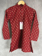 Wine Boys Cotton Silk Dhoti 2-piece kurta pajama set for boys with small gold buttis with gold dhoti — Kaash Collection