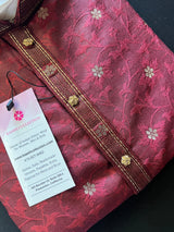 Wine Color Soft Silk Men Kurta Pajama for Men with Self Design material with small Zari Weave butti - Kaash