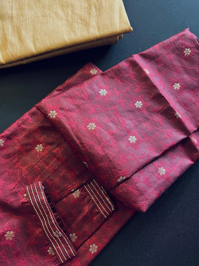 Wine Color Soft Silk Men Kurta Pajama for Men with Self Design material with small Zari Weave butti - Kaash