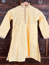 Yellow Boys Georgette Chikankari 2-piece kurta pajama set for boys with lucknowi chikankari on georgette — Kaash Collection