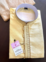 Yellow Color Men Kurta Pajama Set with Embroidery work on neckline | Kurta for Haldi - Kaash