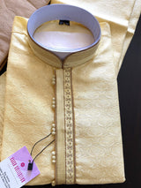 Yellow Color Men Kurta Pajama Set with Embroidery work on neckline | Kurta for Haldi - Kaash