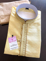 Yellow Color Men Kurta Pajama Set with Embroidery work on neckline | Kurta for Haldi - Kaash