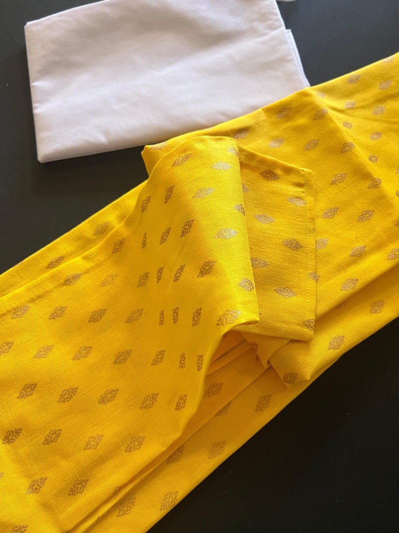 Yellow Color Premium Cotton Kurta Pajama Set for Men with small Self design Buttis | Cotton Men Kurtas | Ships from California | Haldi Kurta - Kaash