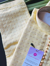 Yellow men's kurta pajama in soft silk with small zari buttis on soft silk — Kaash Collection