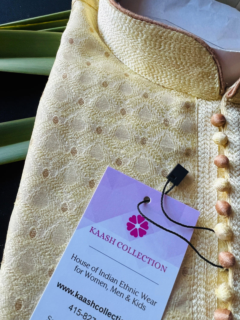 Yellow Kurta Soft Silk material with small Zari Buttis | Light Weight Kurta with Lining | Wedding and Party Wear Kurta | Kaash Kurta Store - Kaash