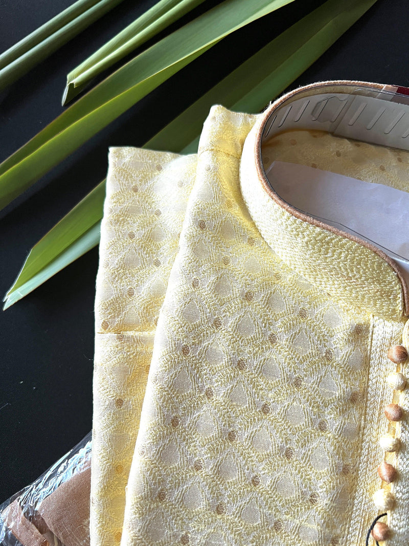Yellow Kurta Soft Silk material with small Zari Buttis | Light Weight Kurta with Lining | Wedding and Party Wear Kurta | Kaash Kurta Store - Kaash