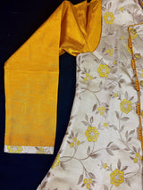 Yellow Mustard men's kurta pajama in raw silk with 3-piece set with jacket & brooch — Kaash Collection