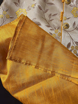Yellow Mustard men's kurta pajama in raw silk with 3-piece set with jacket & brooch — Kaash Collection