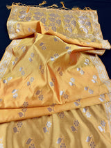 Yellow Silk Floral Designer dupatta in silk with designer with zari weaving — Kaash Collection