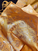 Yellow Silk Designer with Tint of Orange dupatta in silk with designer with zari weaving — Kaash Collection